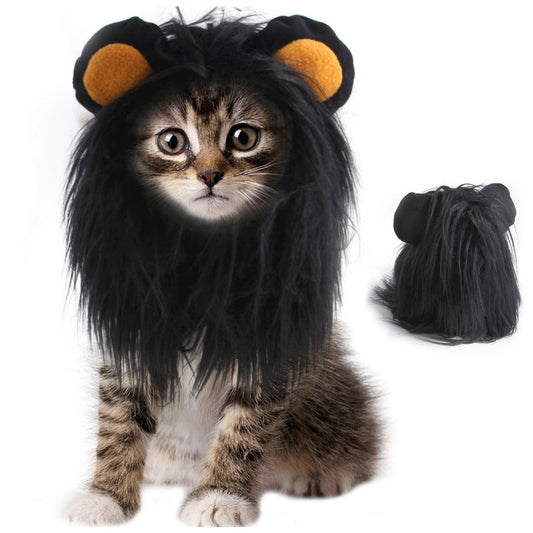 ITESSY Cat Halloween Costume Black Lion Mane Wig Hat Size S